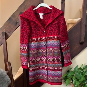 Sundance Vibrant Red and Multicolor Knit Cardigan